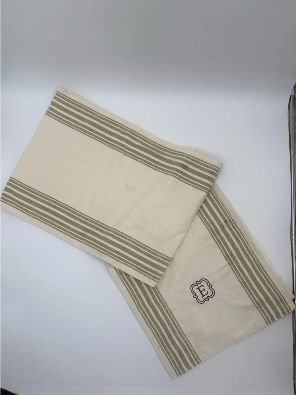 Pottery Barn 108 Table Runner Stripe Cotton Monogram E Farmhouse‎